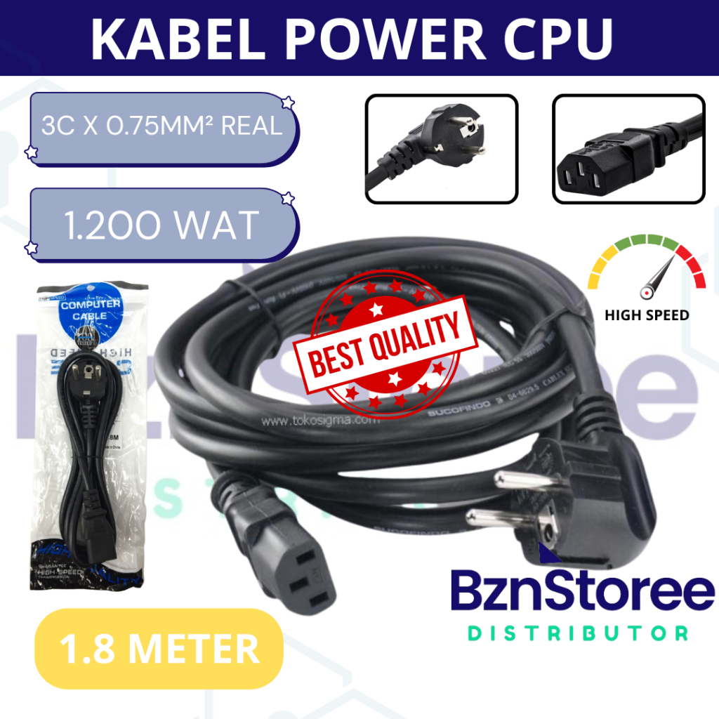 Kabel Power PC Tebal 3x0.75mm 1.8 Meter 1200W  (Plastik Biru) /Kabel Power Cord CPU PC Laptop Komput