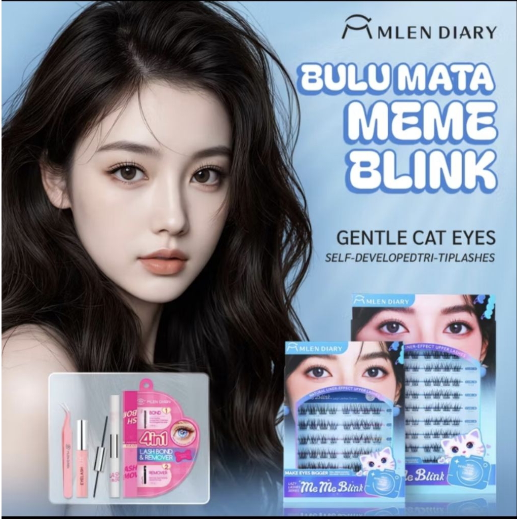 MLEN DIARY Bulu Mata Bling Baby Seri MEME BLINK Panjang 12mm Perpanjangan Bulu Mata Makeup Ekstensi 