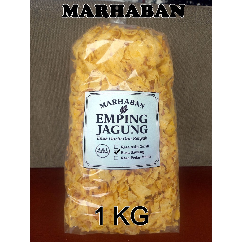 

Marhaban Emping Jagung Geprek Rasa BAWANG 1KG Enak Gurih Asli Malang