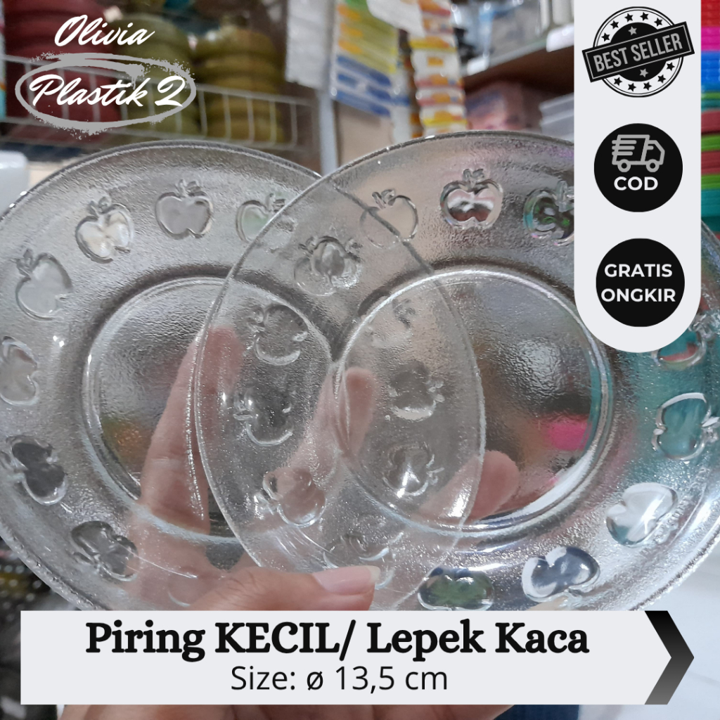 Setengah Lusin/ 6PCS Piring Lepek Kaca Motif Apel 6in Transparant (KHUSUS INSTANT/ SAMEDAY))