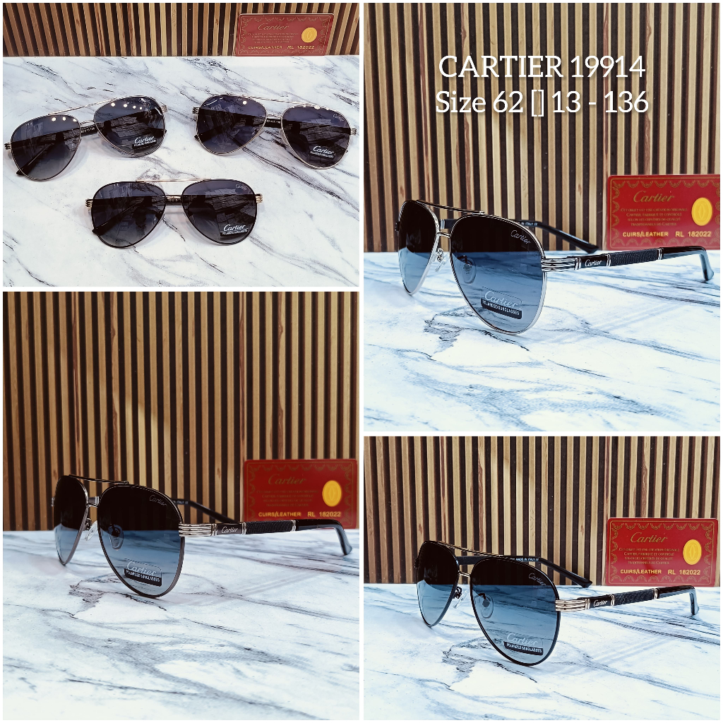 Kacamata Cartier 19914 – Luxury Polarized Aviator, Anti Silau & UV Protection (Size 62☐13-136)