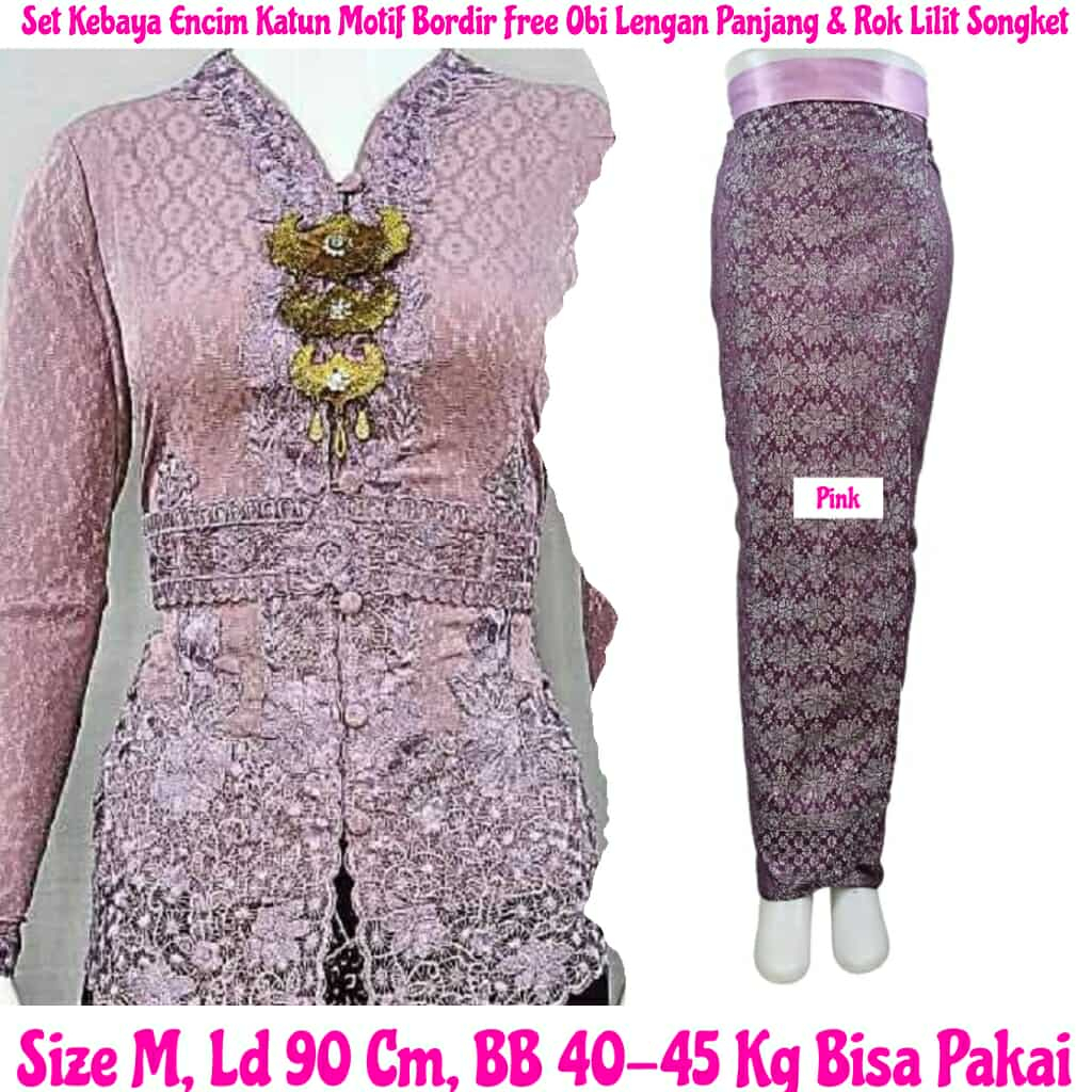 Kebaya Modern Medan Set Kebaya Encim Katun Motif Bordir Free Obi Lengan Panjang & Rok Kebaya Jadi/Si