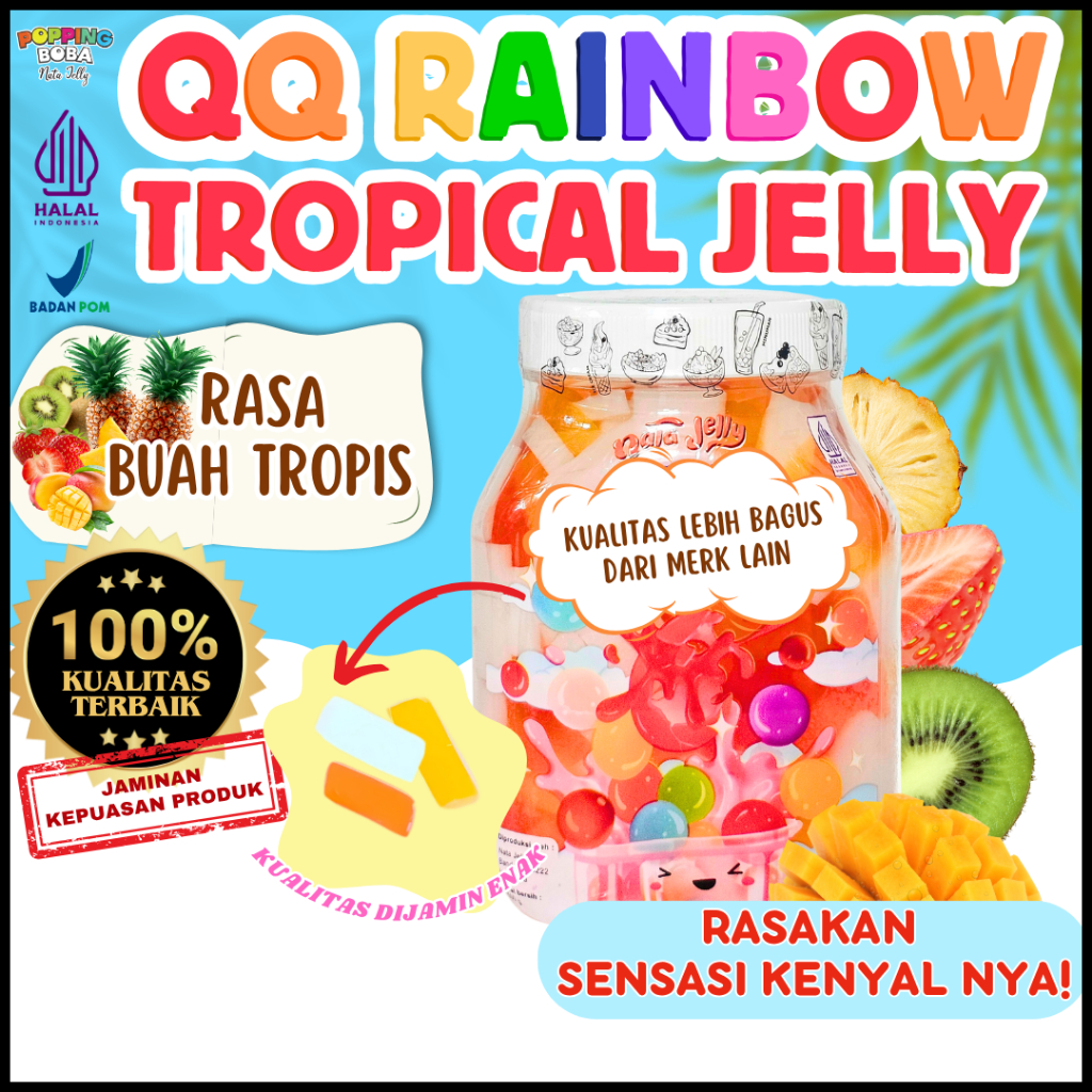 

QQRainbowJellyKonyakuToppingMinumanPerpaduan HOMETOWN Susu UHT Original - Tropical Jelly Buah Tropis 500 Gram | Cocok Untuk Semua Jenis Minuman