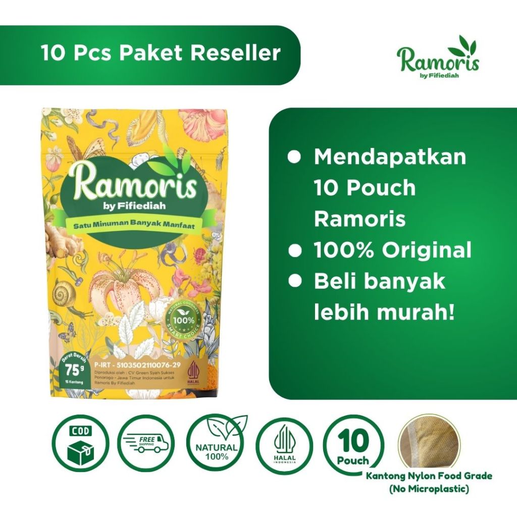 

RAMORIS Minuman Rempah | Teh Rimpang Diet Kesehatan | Jahe Kunyit Sereh Lengkuas | 10 pcs