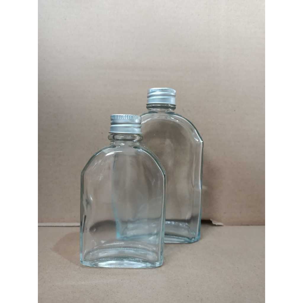Botol kaca Gepeng 100ml, 250ml, 500ml - Silver dan Black aluminium