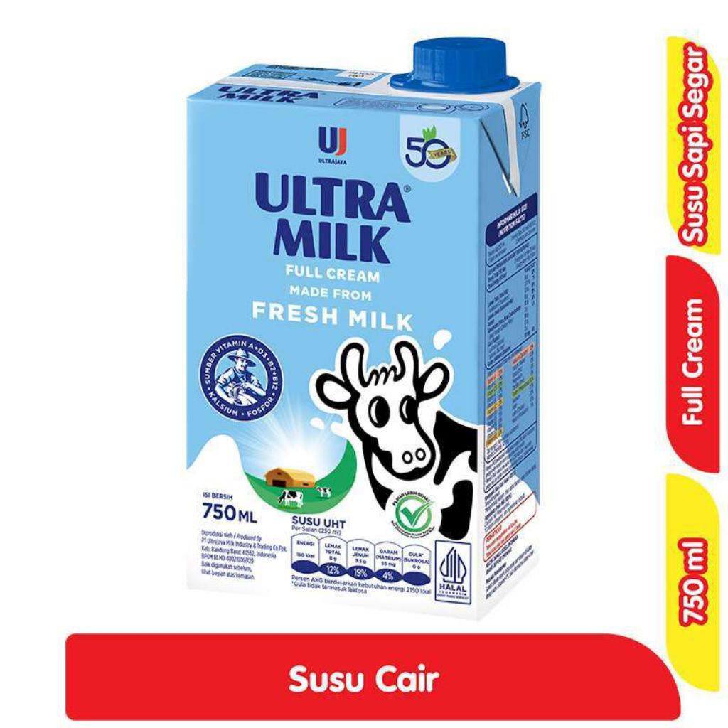 

Susu Ultra Milk 750ml UHT Full Cream hampir 1 liter Surabaya Murah 100% susu segar