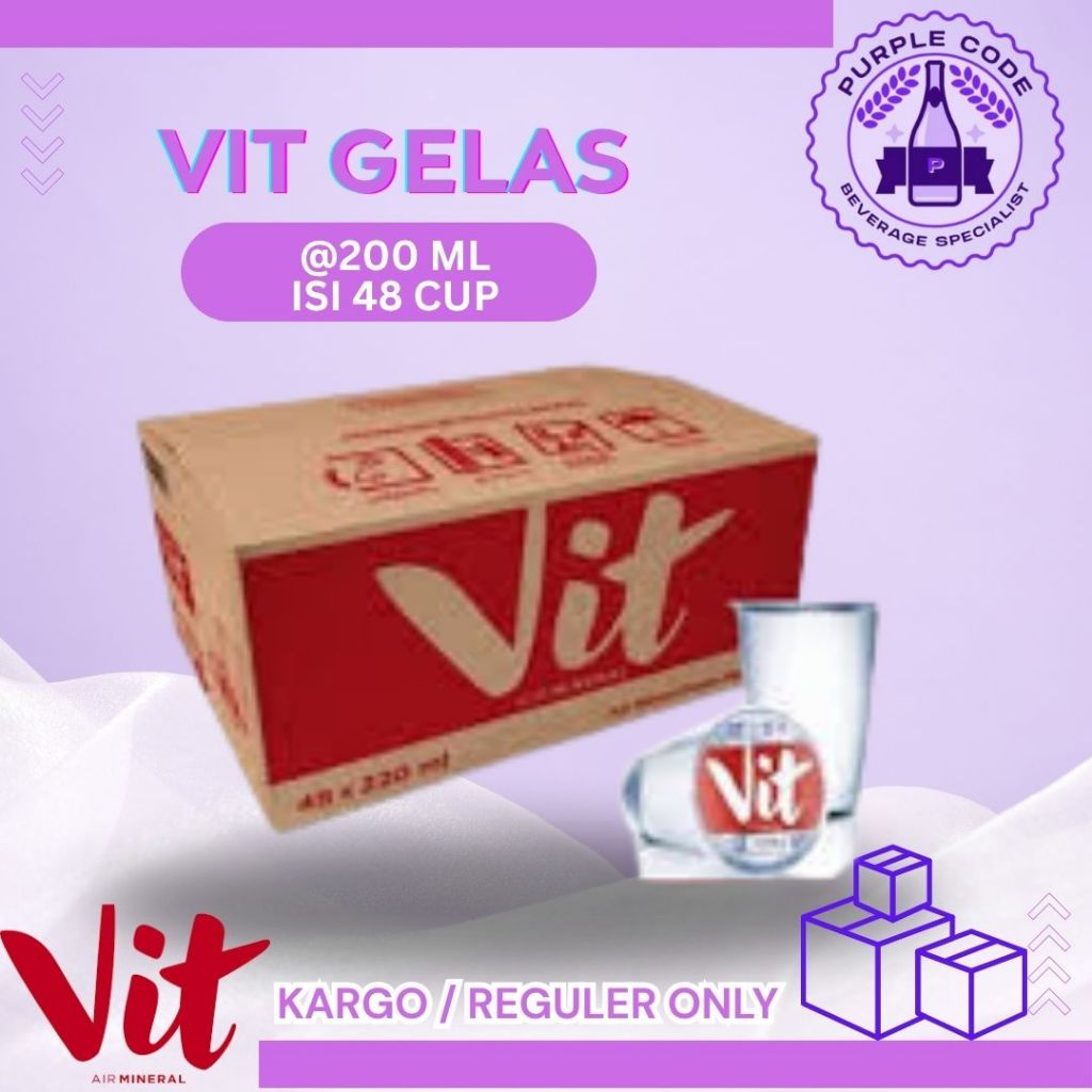 

(KARGO / REGULER) VIT GELAS 200ML Dus Isi 48 CUPS Per Karton - READY VIT , AQUA , LEMINERALE, PRISTINE, CLEO, CRYSTALIN Air Minum Kemasan Botol Minuman Kardus