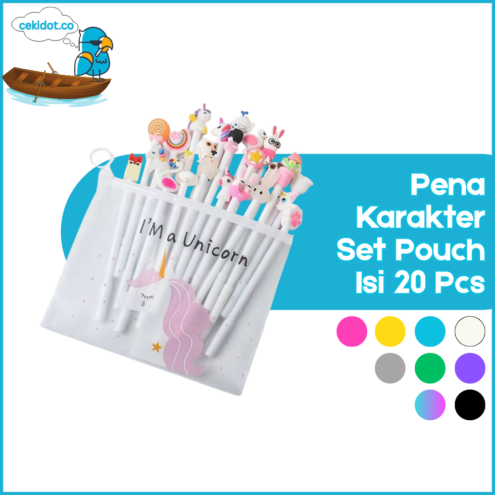 

HL0078 Pena Karakter Set Pouch Isi 20 Pcs Tempat Pensil Transparan Zipper Bag Y1072