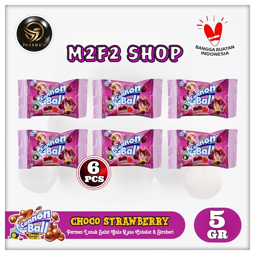 

Permen Lunak Cannon Ball Choco Strawberry | Rasa Cokelat Stroberi Sachet - 5 gr (Kemasan 6 Pcs)