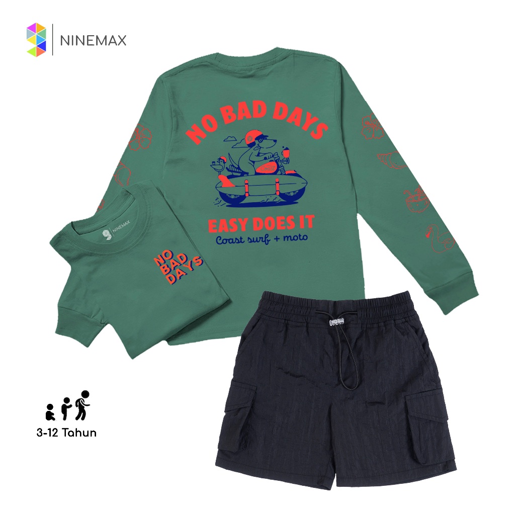 9 Max Shop Setelan Outfit Anak Kaos & Celana Crinkle Nyaman 3-12th