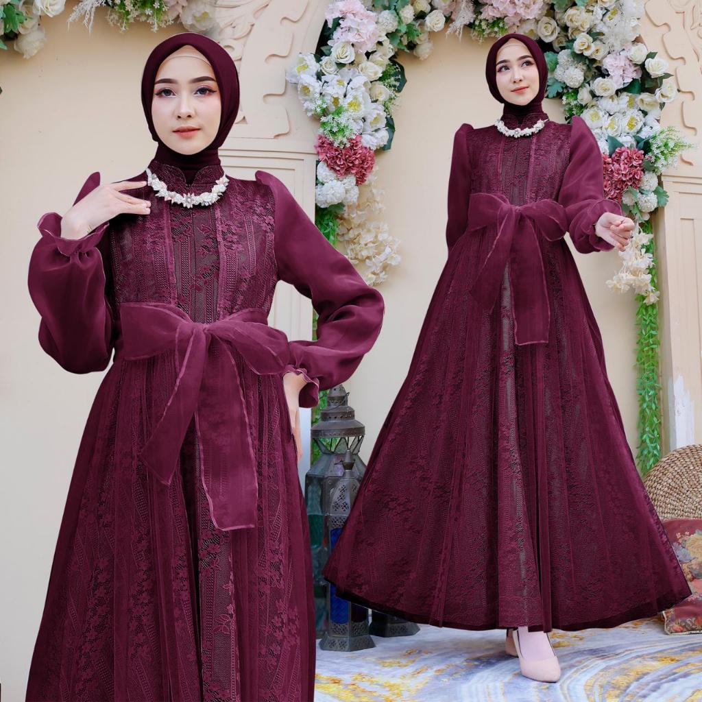 Aurora Boutiq MAXI DAVINA M L XL | 8 WARNA | Busui Friendly Terbaru Gamis Brukat Organza Fashion Bus