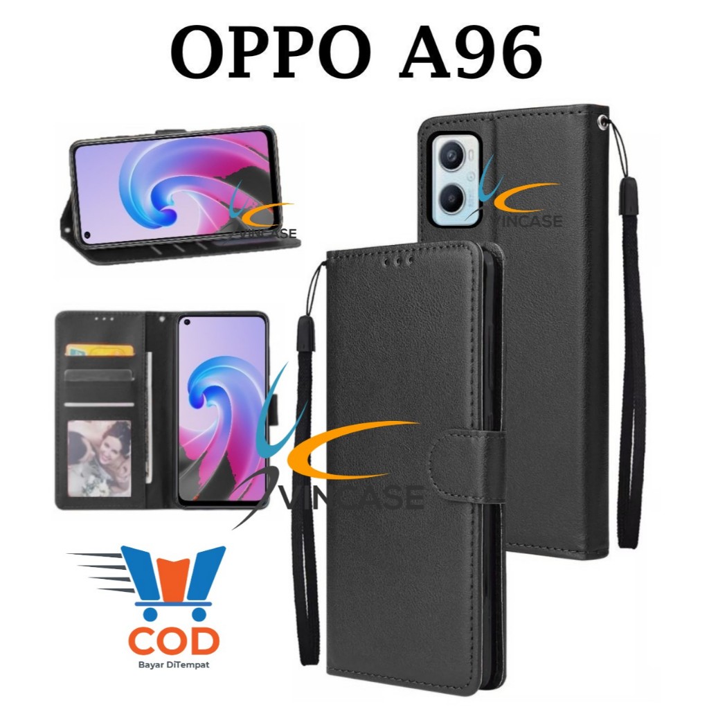 OPPO A96 FLIP LEATHER CASE PREMIUM - FLIP WALLET CASE KULIT UNTUK OPPO A96 - CASING DOMPET | FLIP CO