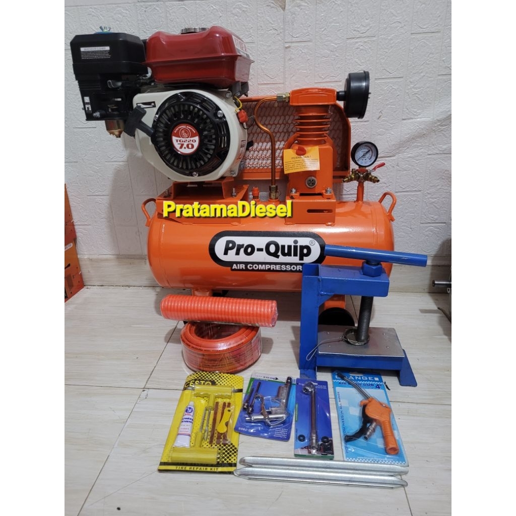 Kompresor Angin  PRO-QUIP 1/4HP Tangki 40Liter+Mesin TIGER 7.0HP  Siap Pakai