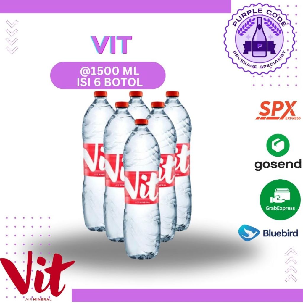 

(INSTANT READY) VIT 1500 ML Dus Isi 6 BOTOL Per PAKET - READY VIT , AQUA , LEMINERALE, PRISTINE, CLEO, CRYSTALIN Air Minum Kemasan Botol Minuman Kardus