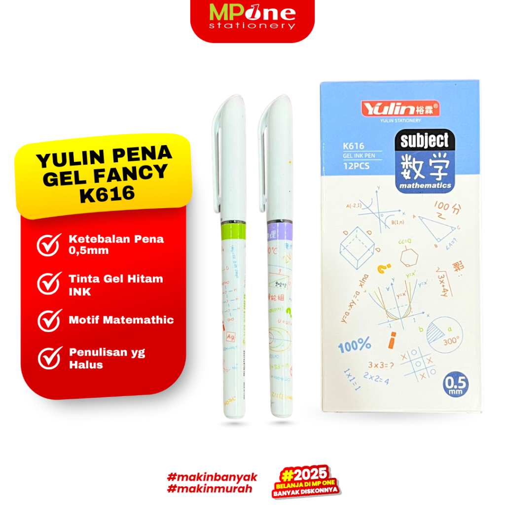 

(1 KOTAK) Yulin Pena Gel Fancy K616 Mathematic Tinta Hitam 0,5mm / Pulpen Gel Ink Fancy Isi 12 Pcs
