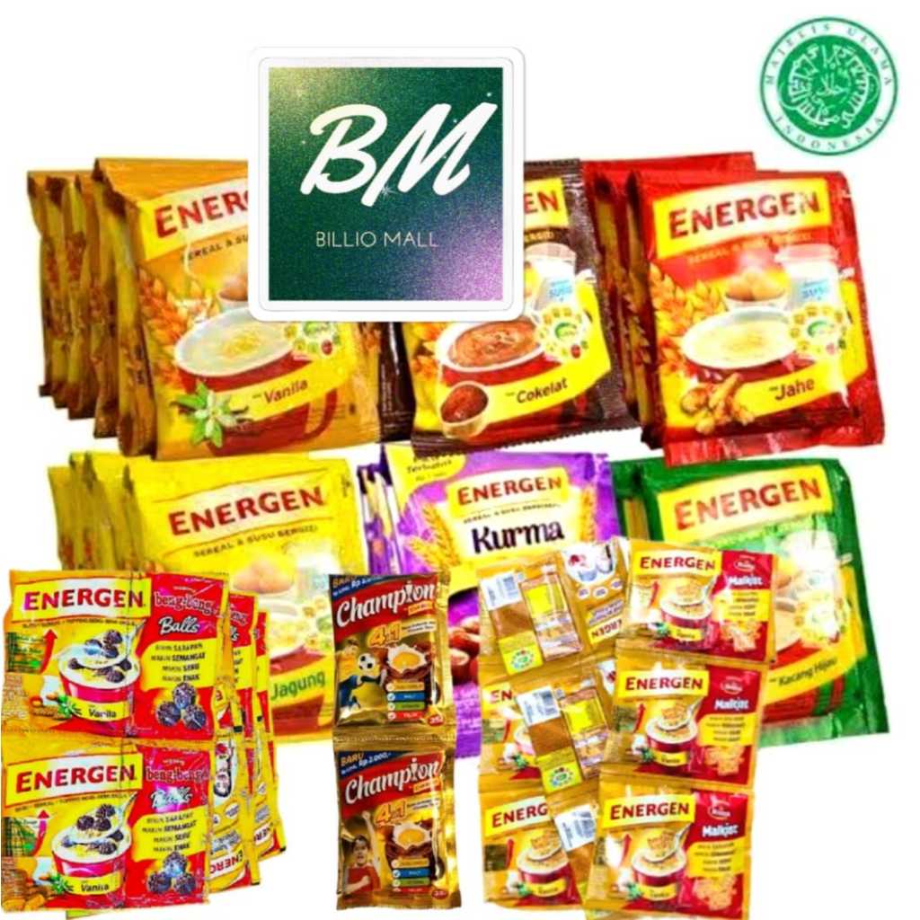 

Energen Sereal All Variant 10 Pcs / Energen Sereal 10 x 30 gr / Energen Sereal Renceng isi 10 Sachet / Energen Vanilla 10 x 30 gr / Energen Coklat 10 x 30 gr / Energen Kurma 10 x 30 gr / Energen Kacang Hijau 10 x 30 gr / Energen Jahe 10 x 30 gr / Champion