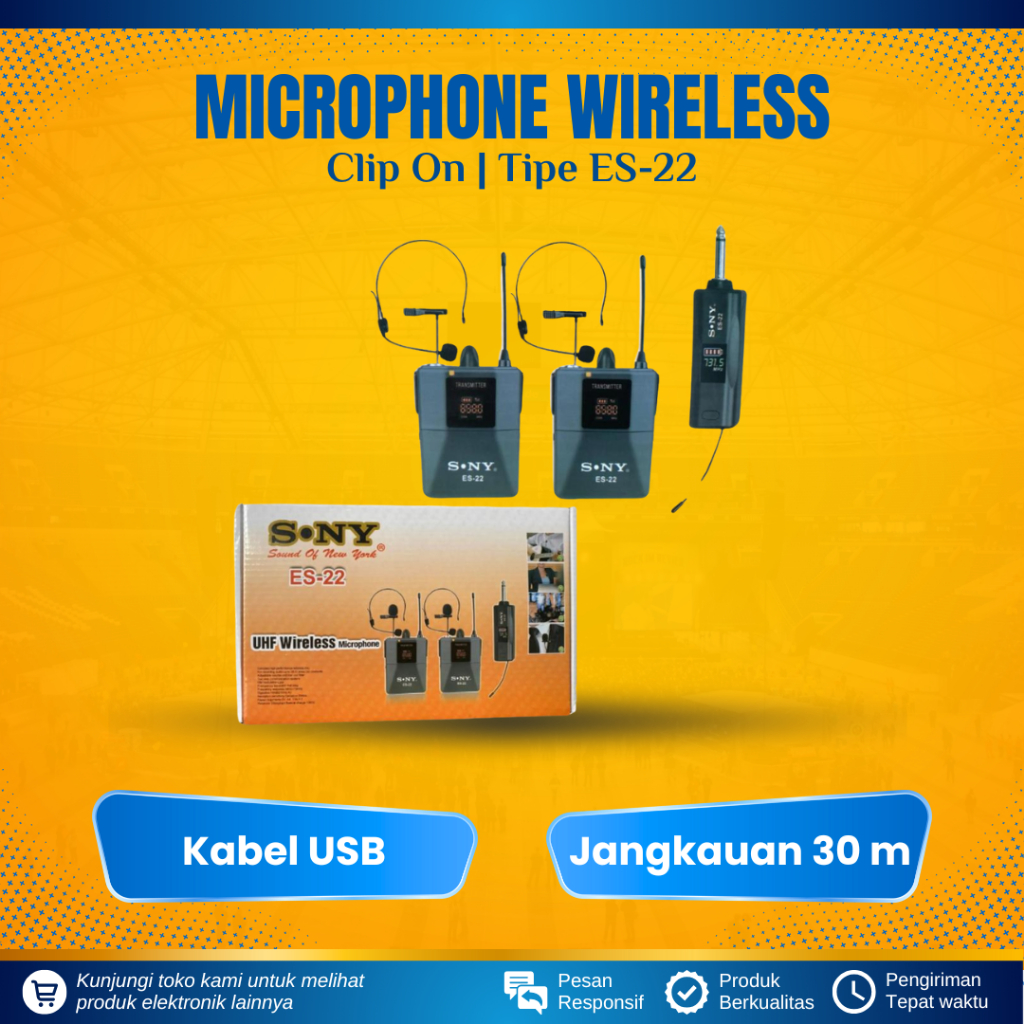 MICROPHONE WIRELESS CLIP ON ES-22 MIC BANDO/KANCING WIRELESS MIKROFON DOUBLE WIRELESS MIC JEPIT