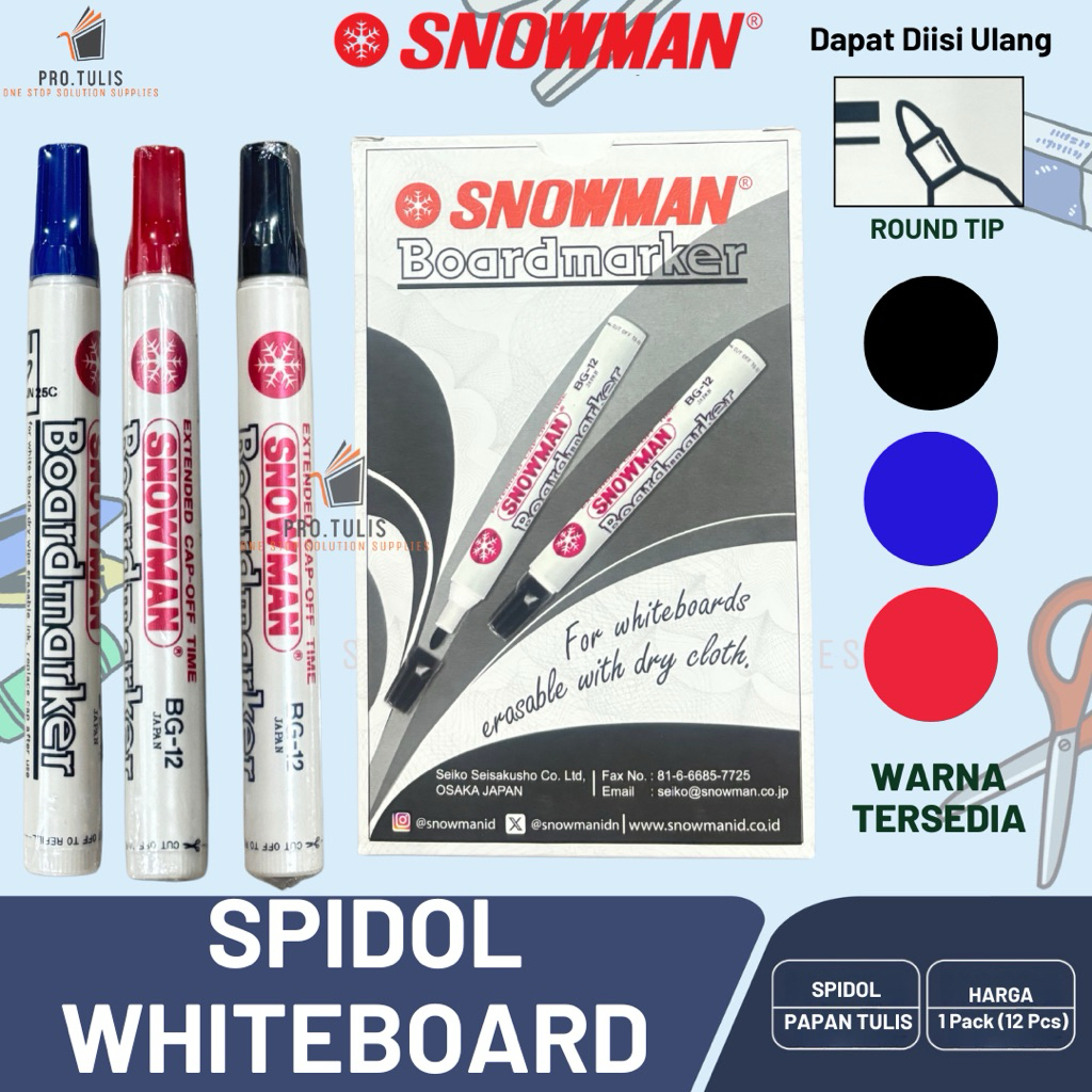 

(12 Pcs) Ready COD!! Spidol Snowman WHITE BOARD Spidol Hapus SNOWMAN ORIGINAL