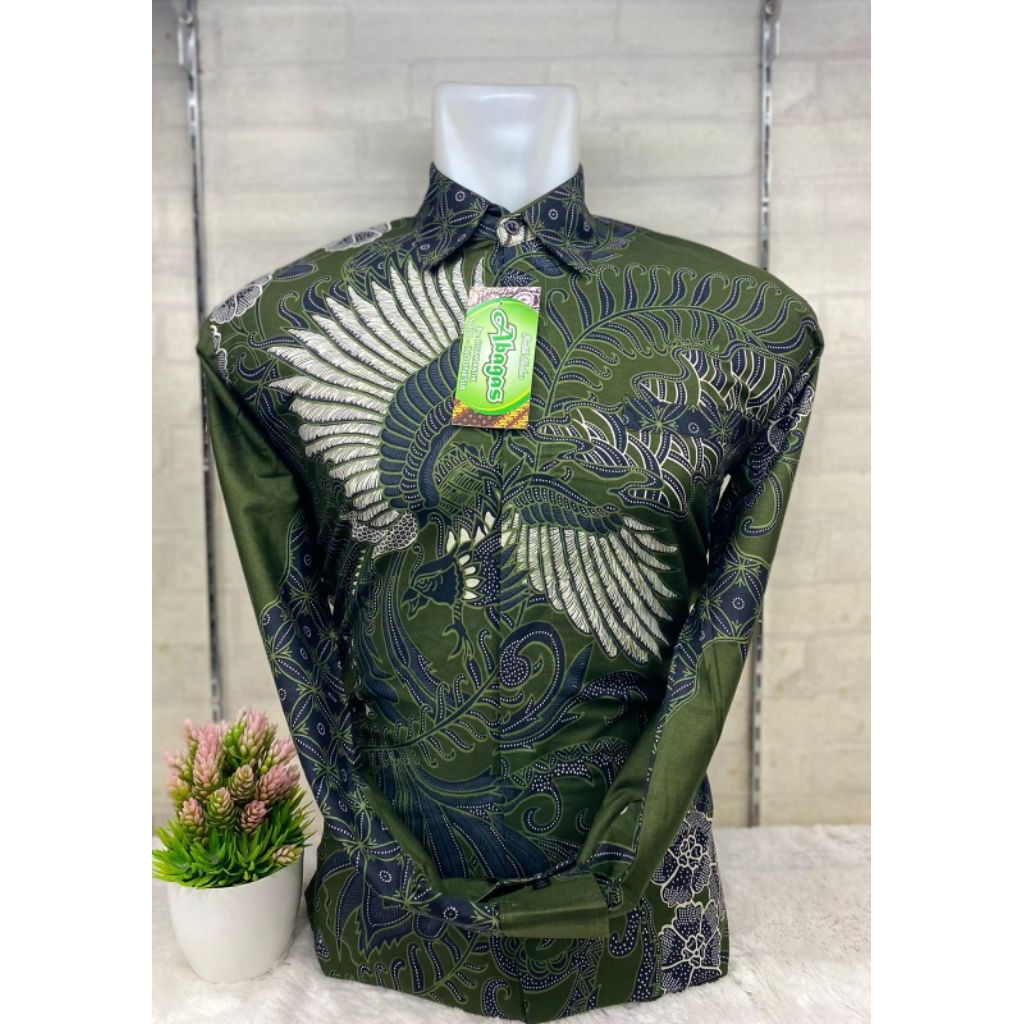 Batik Pria Terbaru, Batik Premium Furing hero, Batik Lengan Panjang, Warna Hijau Army dan Merah Maro