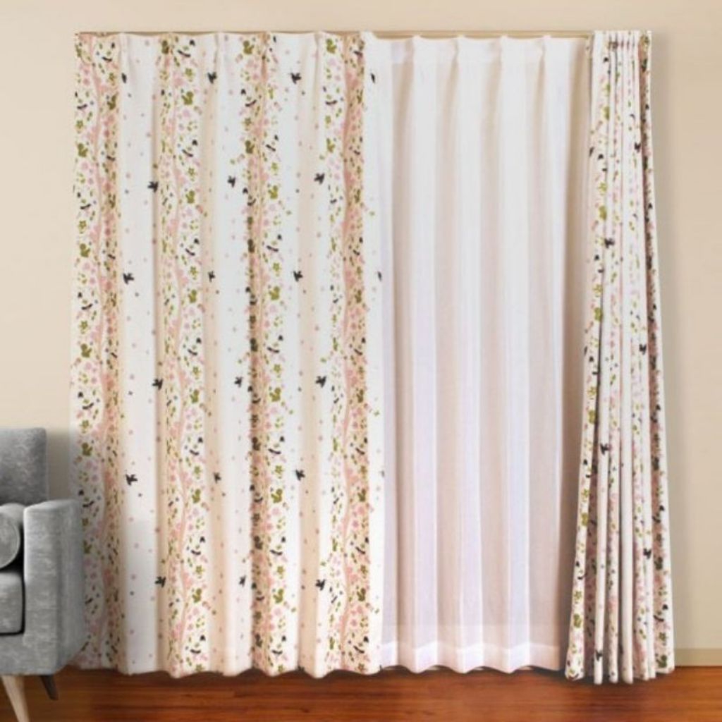 Gorden blackout motif burung biru pink gorden pintu jendela minimalis