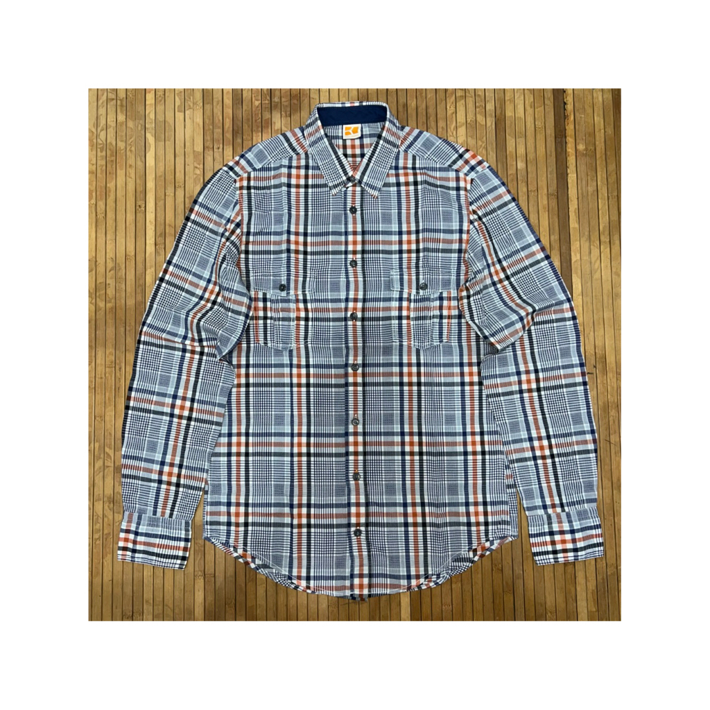 HUGO BOSS ORANGE PLAID LONG SLEEVE SHIRT