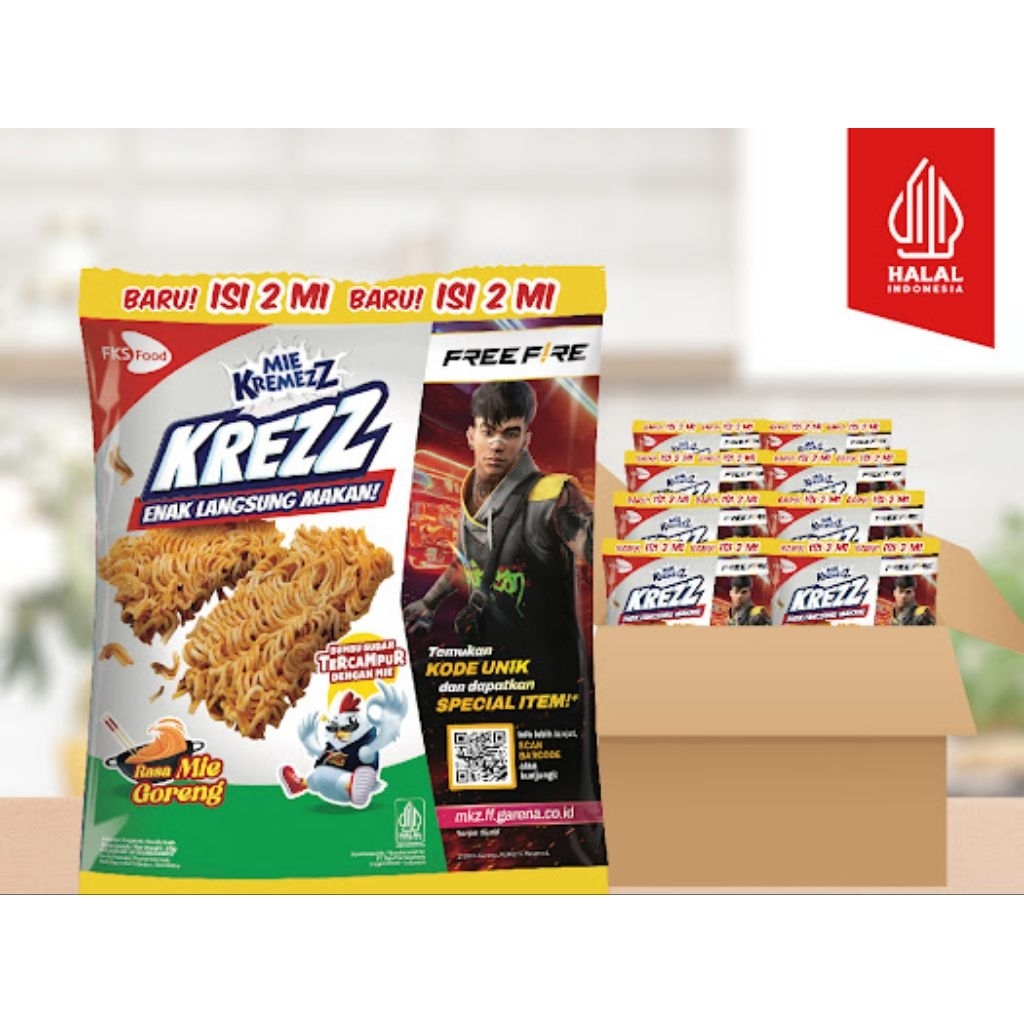 

Mie Kremezz Krezz - Mie Goreng - 1 karton (6 renceng) - 11pcs - 30gr