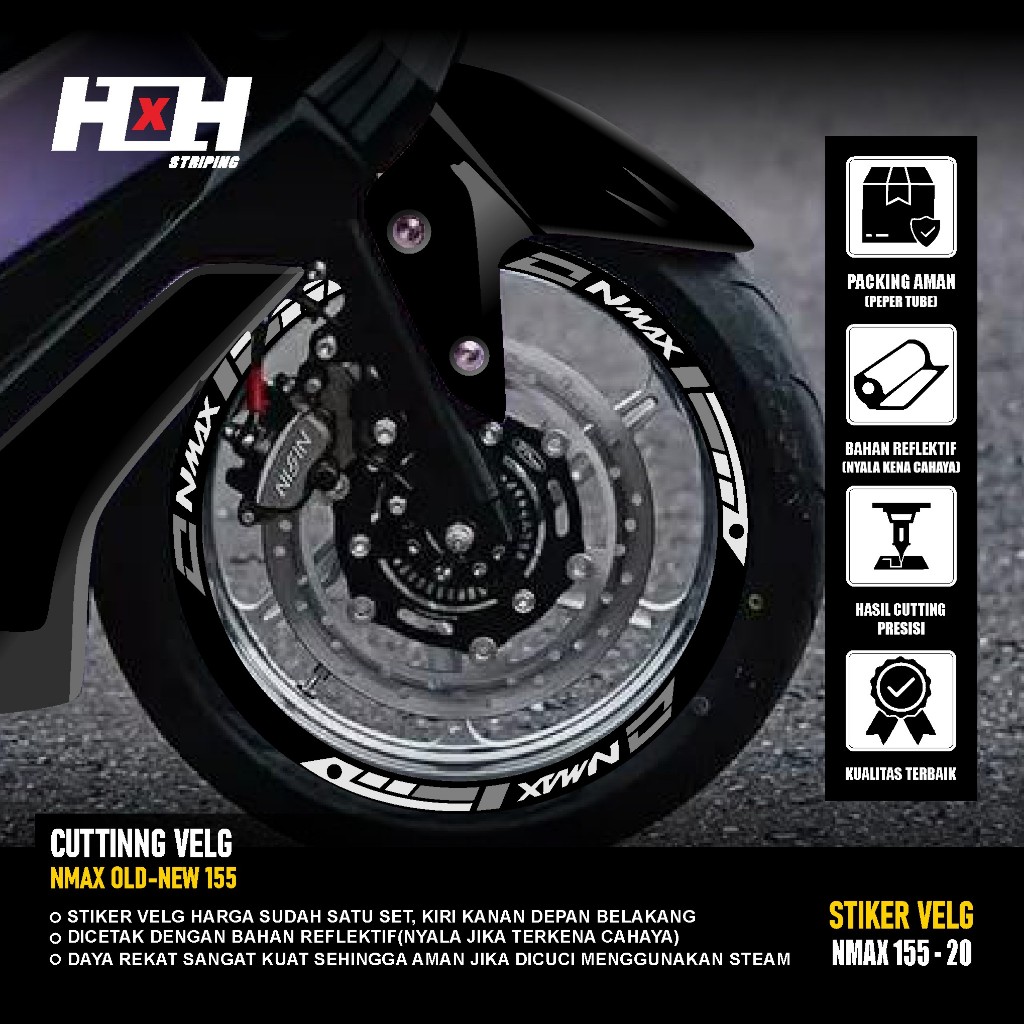 (COD) Cutting Sticker Velg yamaha Nmax 155 turbo connected Stiker Lis Variasi Ban velk nyala 20