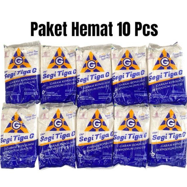 

Paket 10pcs Garam Cap Segi Tiga 200gr Garam Dapur Beryodium Halal (extra promo)