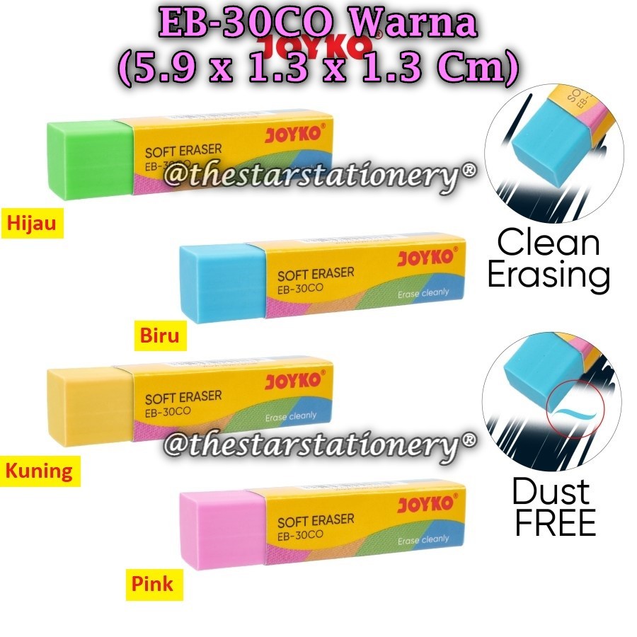 

(1 Biji) GABUNGAN Penghapus JOYKO EB-30CO Warna / Eraser EB-30 Hitam / Joyko ER-30W Putih (1 Biji)