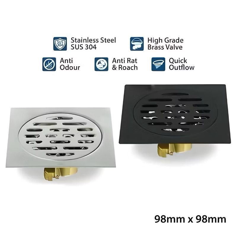 Saringan Got Stainlees Premium Black Hitam Series Katup Kuningan Pembuangan Air Kamar Mandi / Saring