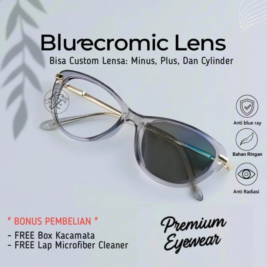 Kacamata Bluecromic Anti Radiasi & Blueray – Lensa Minus Plus Cylinder | Auto Gelap Premium
