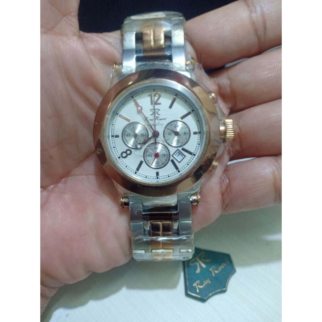 JAM TANGAN RAY RUCCI PRIA/WANITA 7180 SRM  KACA SAPPHIRE CRONO KOMBINASI RANTAI STAINLESS STEEL WATE