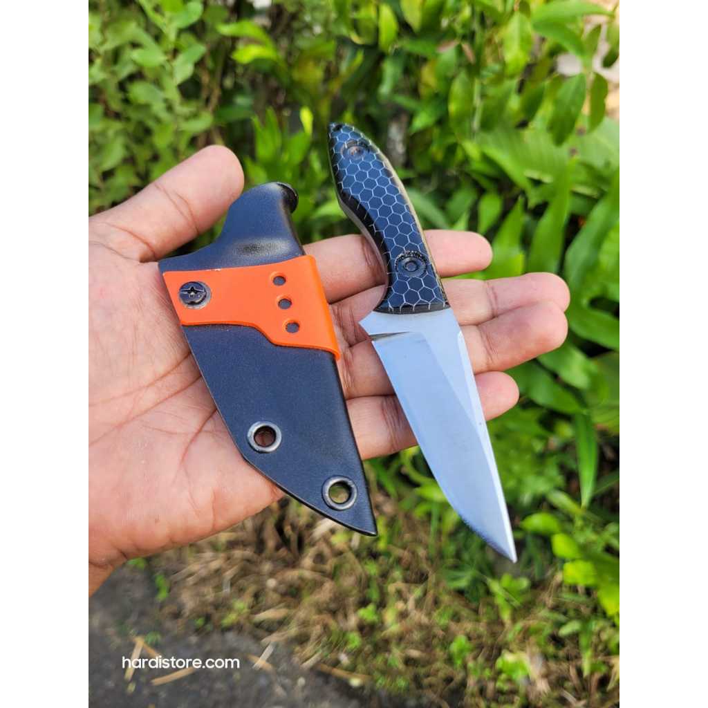 Pisau Bushcraft Survival 7 cm Material Bohler K110 Handle Honeycomb Sarung PVC