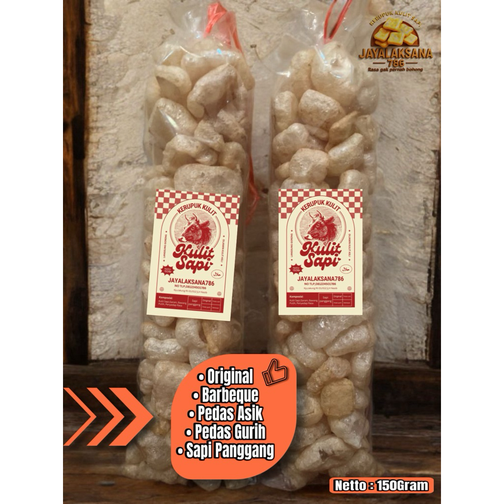 

KERUPUK RAMBAK KULIT SAPI ASLI 150Gr CAP JAYALAKSANA 786