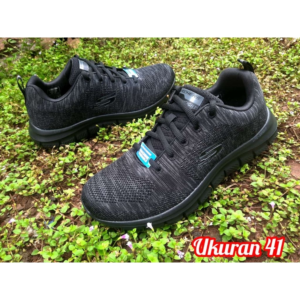 sepatu sport pria runing skechers original ukuran 41 hitam polos full black