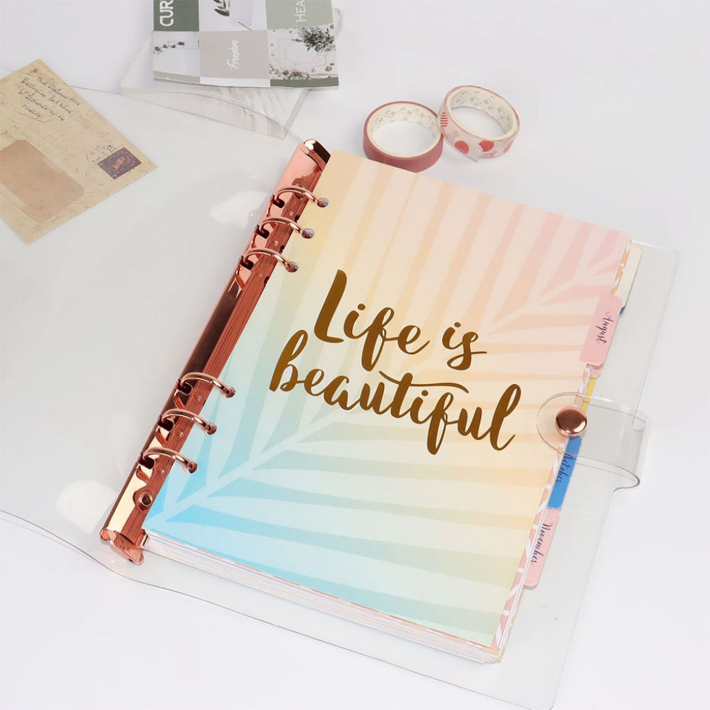 

READY INSTANT Clear Cover Binder A5 A6 ROSE GOLD PREMIUM Transparan Transparent Bening Ring 6 PVC hole ring Premium Cover Only MURAH