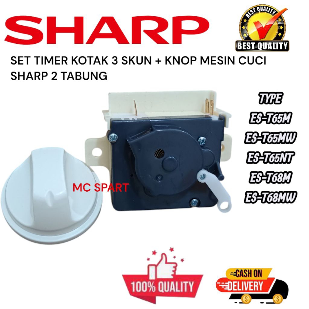 SET TIMER KOTAK 3 PIN+ KNOP SHARP ES-T65M ES-T65MW ES-T65NT ES-T68M ES-T68MW TIMER KOTAK MESIN CUCI 
