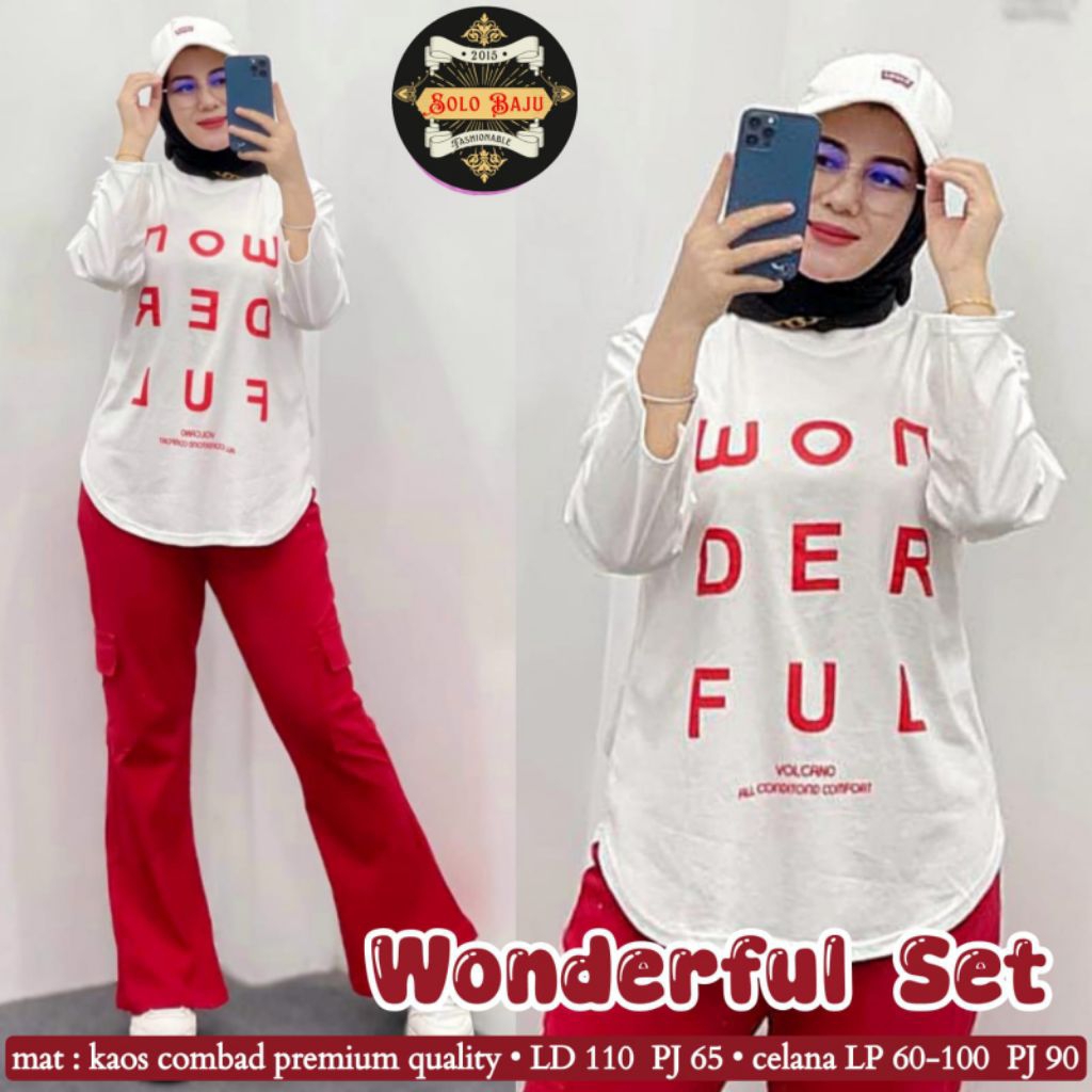 BESTPROMO Set Wanita kaos combed - celana cargo Edisi Merah putih Kemerdekaan