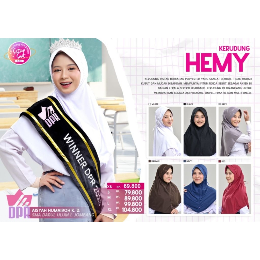 KERUDUNG HIJAB SEKOLAH RABBANI HEMY PITA ATAS MAROON/HEMY PUTIH/HEMY COKLAT/HEMY HITAM/ HEMY ABU/HEM