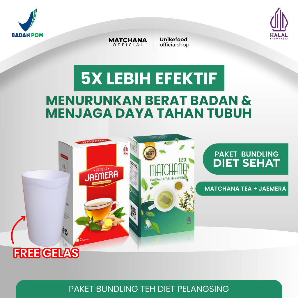 Bundling Teh Diet Matchana & Jahe Merah Jaemera | Obat Diet Ampuh BPOM, Teh Pelangsing, Teh Hijau Gr