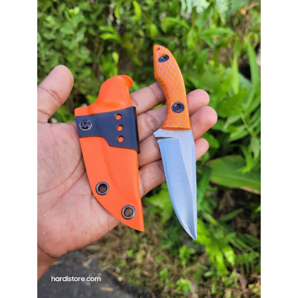 Pisau Bushcraft Survival 7 cm Material Bohler K110 Handle Honeycomb Sarung PVC