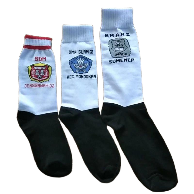 kaos kaki rajut komputer bordir custom logo almamater grosir