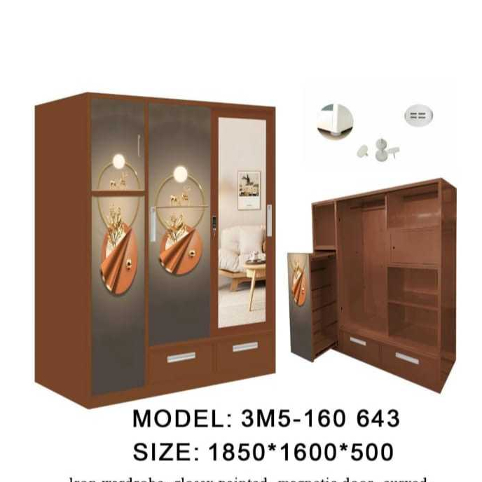 Lemari Pakaian Besi 3 PINTU Sliding- Lemari Pakaian Besi 3 Pintu + Gantungan Hijab Model Terbaru