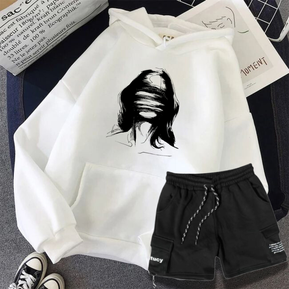 Setelan Hoodie Pria Wanita & Celana Cargo Pendek Style Korean Bahan Tebal Lembut Adem Fleece Distro 