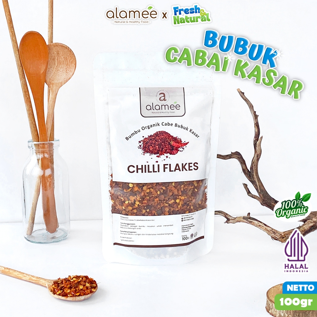 

Cabe Bubuk Kasar Chilli Flakes Cabai Bumbu Dapur Masak Organik Murni Seasoning 100g freshandnatural