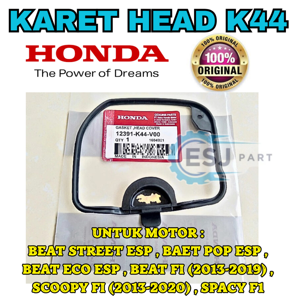 Karet HEAD KODE-K44 Gasket Head Cover Scoopy FI Spacy Beat Street ESP ECO 2013-2019 12391-K44-V00  .