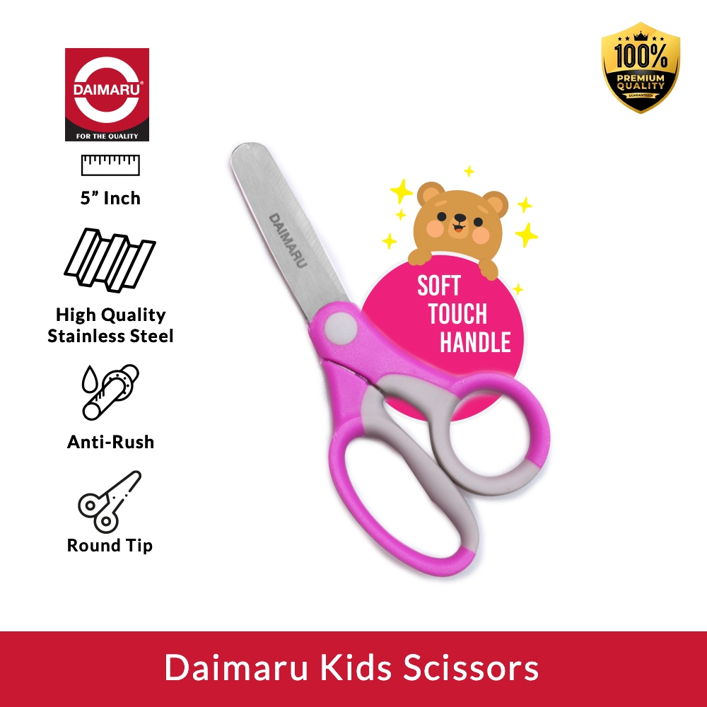 

Daimaru Kids Stationery Scissor Gunting Anak 5 Inchi Stainless Steel Soft Touch Handle Anti-Rush Round Tip