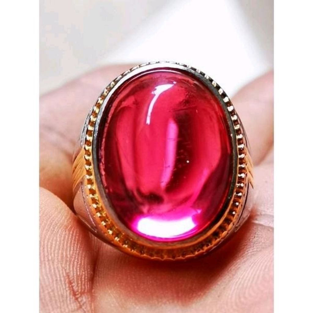 Cincin Permata Pria Ruby Siam Burma Crystal Ring Titanium Super Mewah