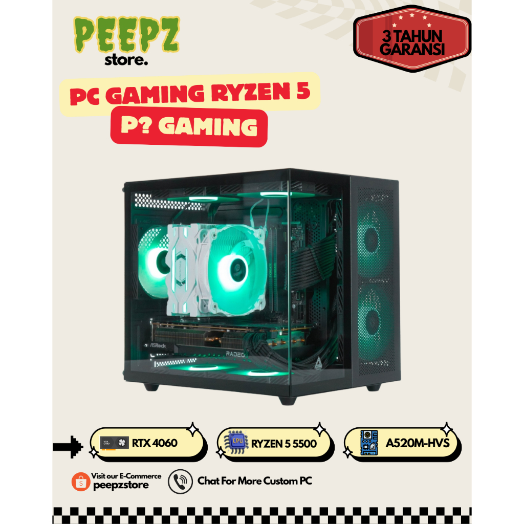 PEEPZ Gaming Series PC | Ryzen 5 5500 | RTX 4060 | 16GB | Rakitan Gaming PC - Ryzen 5 5500