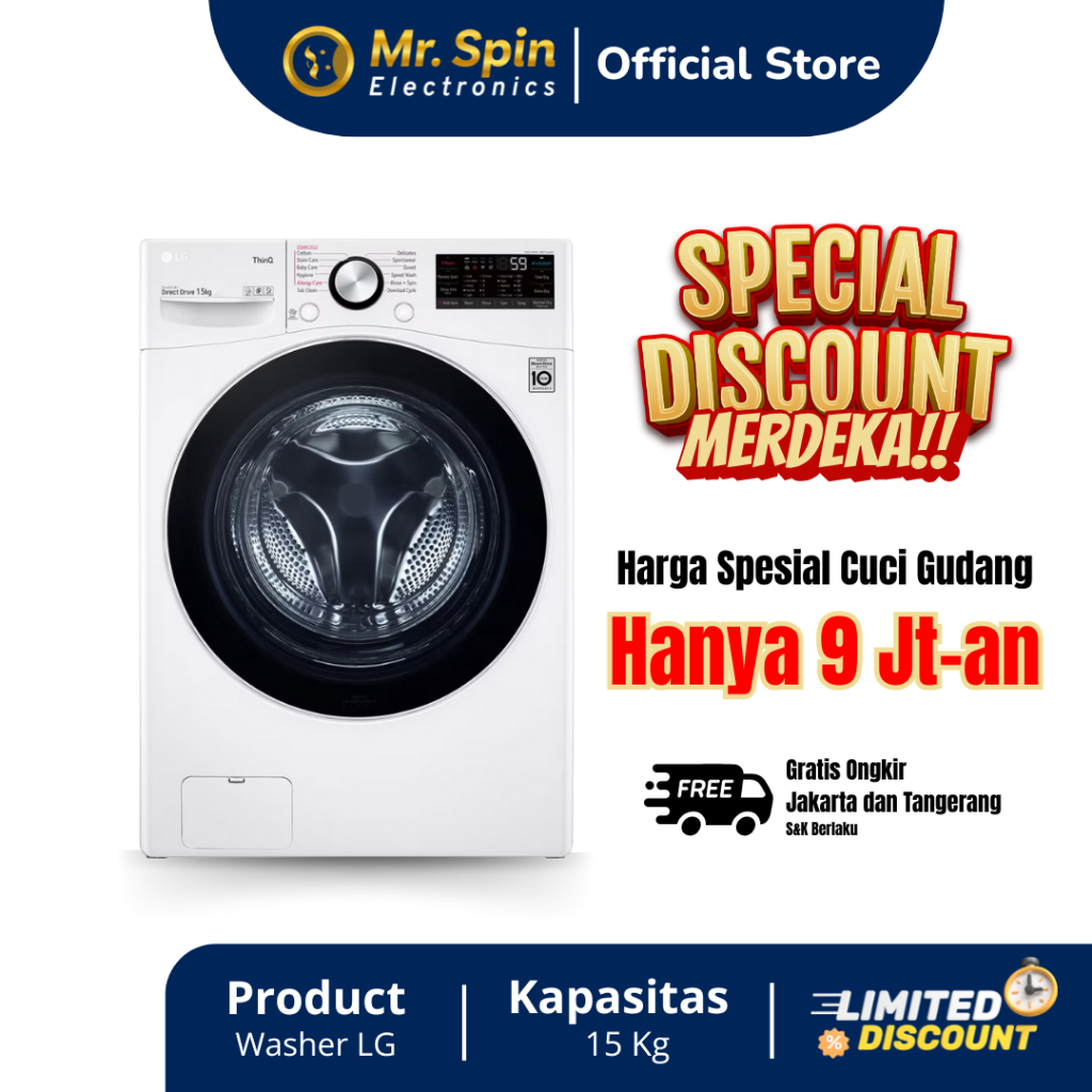 Mesin Cuci LG 15kg F2515STPW - Mesin Cuci LG